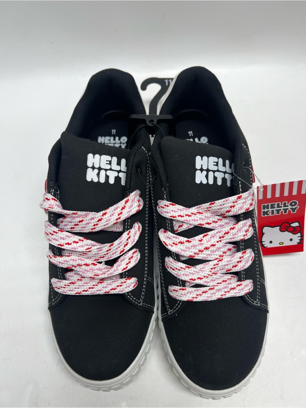 Hello Kitty Black Sneakers with Pink-White Patterned Laces